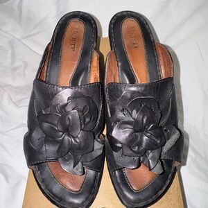 Born Black Open-Toe Leather Sandals